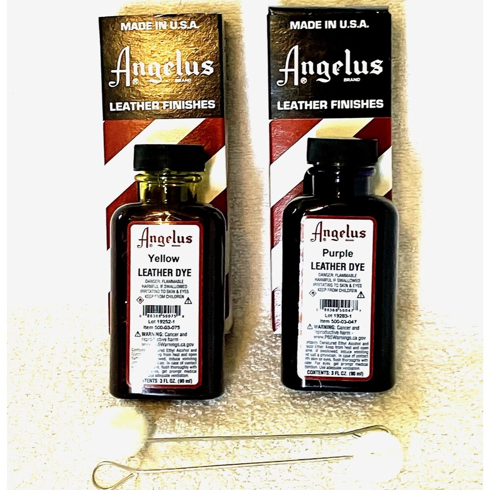 Angelus Leather Dye 2 NEW Purple + Yellow 3 Ounce Applicators Shoe Craft Purse